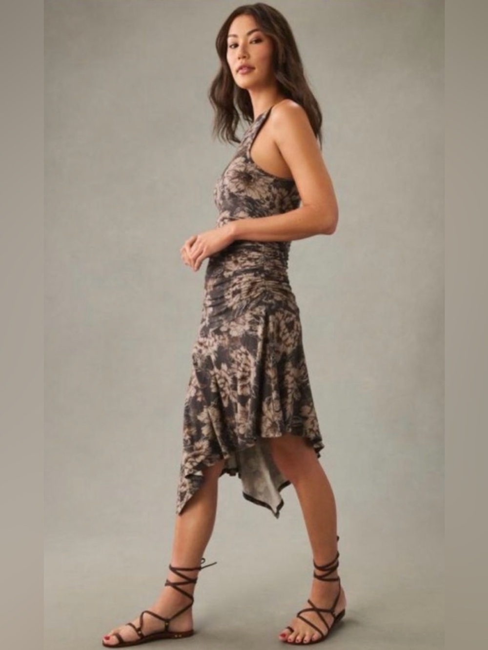 ANTHROPOLOGIE DAILY PRACTICE Printed Side Ruched Asymmetric Dress M